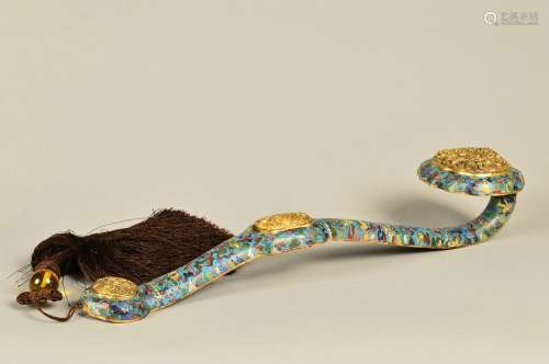 chinese cloison enamel bronze ruyi scepter