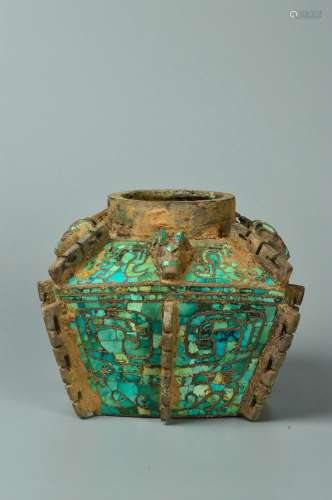 chinese bronze square vase inlaid turquoise