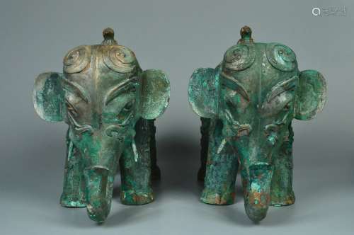 pair of chinese bronze elephants