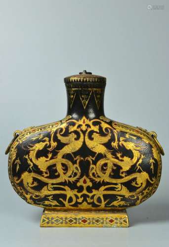 chinese gilt bronze flat vase