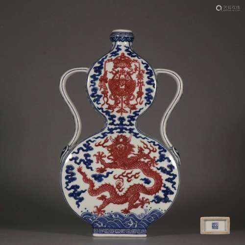 chinese underglaze red porcelain dragon pattern flat vase