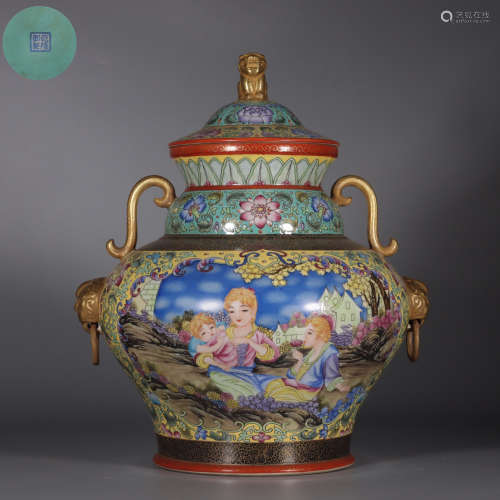 chinese famille rose porcelain pot with lid