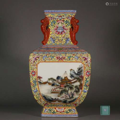 chinese famille rose porcelain square vase