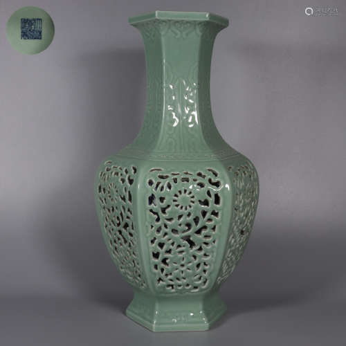 chinese bean celadon glazed porcelain reticulated vase