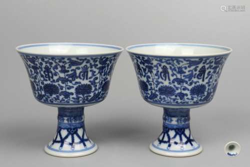 pair of chinese blue and white porcelain goblets