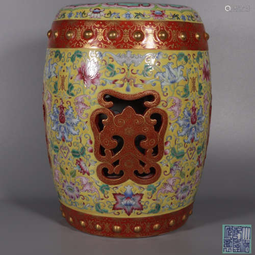chinese famille rose porcelain openwork stool