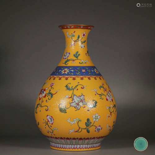 chinese yellow ground porcelain pear shape vase