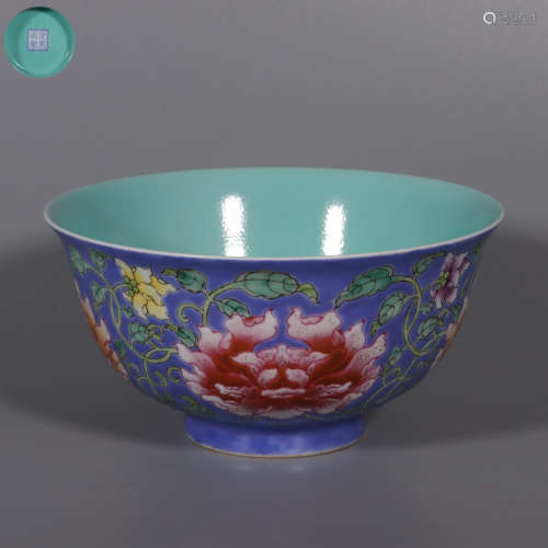 chinese blue glazed porcelain flower pattern bowl