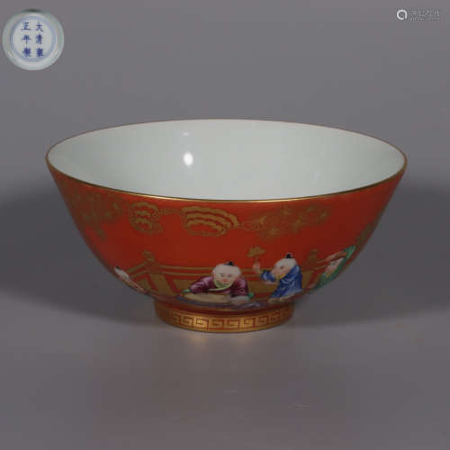 chinese coral-red glazed porcelain bowl