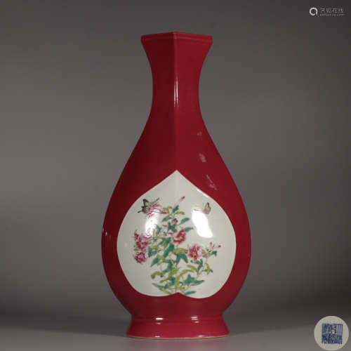 chinese ruby-ground famille rose porcelain vase
