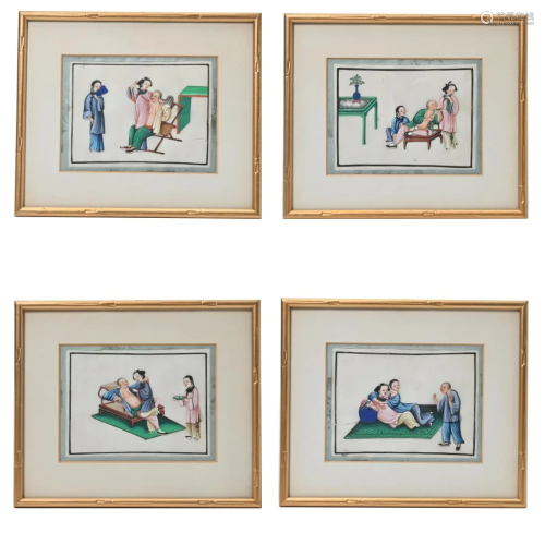 Set of Four Chinese Export Paintings on Pith Paper.