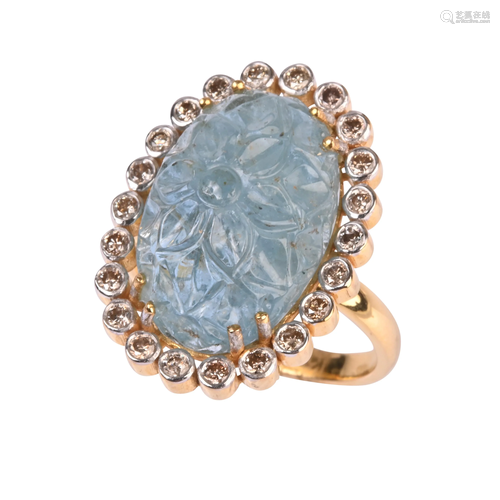 Aquamarine, Diamond, 18k Yellow Gold Ring.