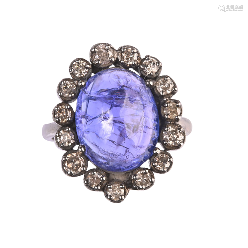 Tanzanite, Diamond, Sterling Silver Ring.