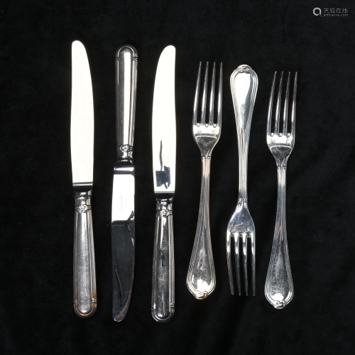 Christofle Oceana Pattern Flatware, Knives and Forks.