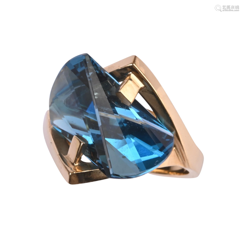 Strell Blue Topaz, 14k Yellow Gold Ring.