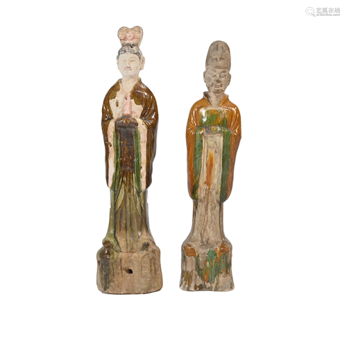 Two Sancai Glazed Pottery Tomb Figures.