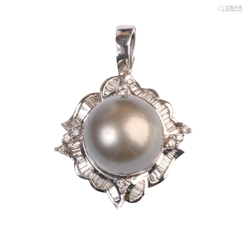 Tahitian Cultured Pearl, Diamond, 14k White Gold