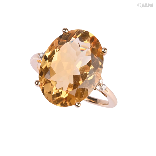 Citrine, Diamond, 14k Yellow Gold Ring.