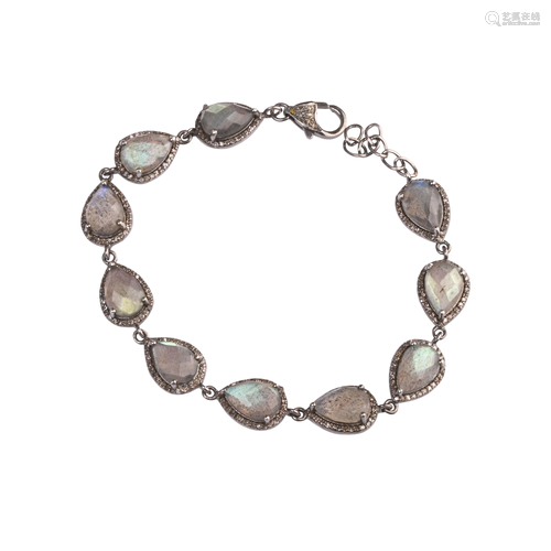 Labradorite, Diamond, Sterling Silver Bracelet.