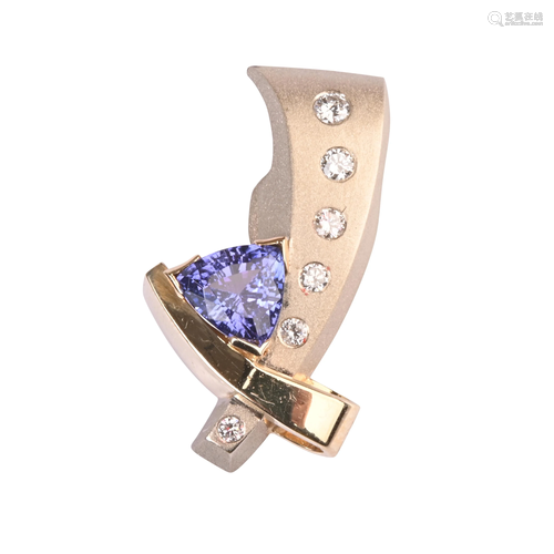 Tanzanite, Diamond, 14k Yellow Gold Pendant Enhancer.