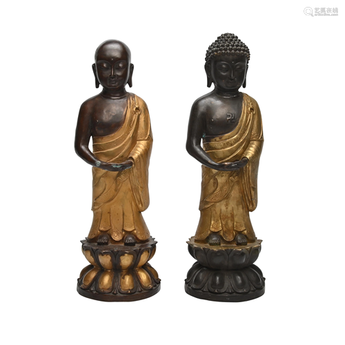 Two Chinese Gilt Bronze Buddha Figures.