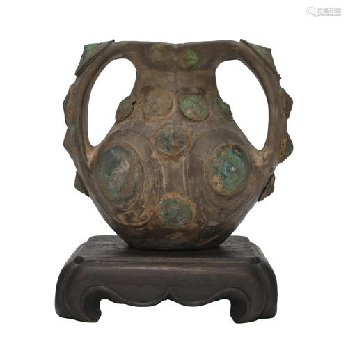 A Lifan Bronze-Inlaid Pottery Amphora.