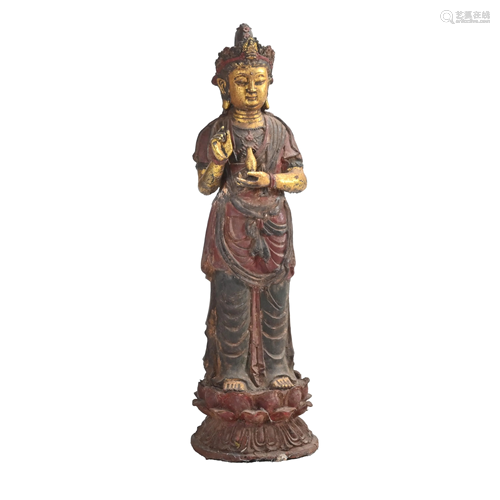 Polychrome Painted Bronze Statue of Guanyin.