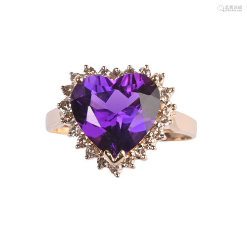 Amethyst, Diamond, 14k Yellow Gold Ring.