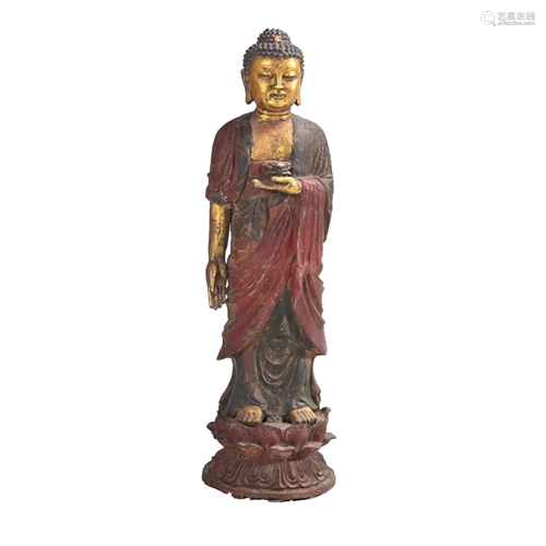 Polychrome Painted Bronze Figure of Buddha.