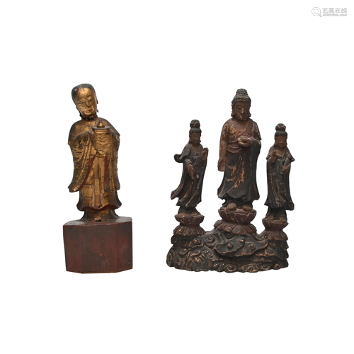 Two Chinese Carved Wood Figures.