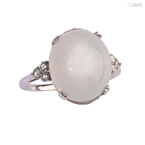 Moonstone, Diamond, 14k White Gold Ring.