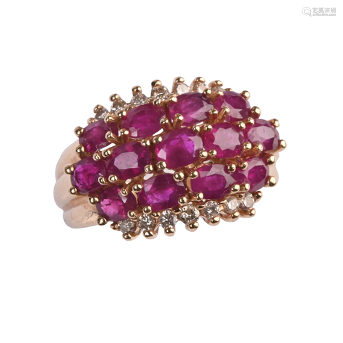 Ruby, Diamond. 14k Yellow Gold Ring.