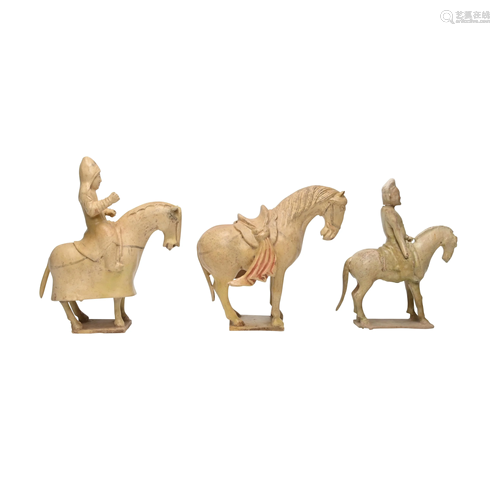 Three Han Dynasty Pottery Equestrians.