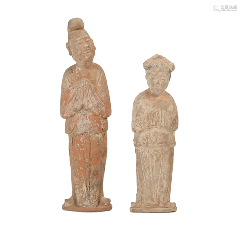 Two Han Dynasty Painted Pottery Figures