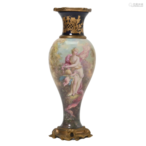 Sevres Style Porcelain Vase with Gilt Metal Mounts,