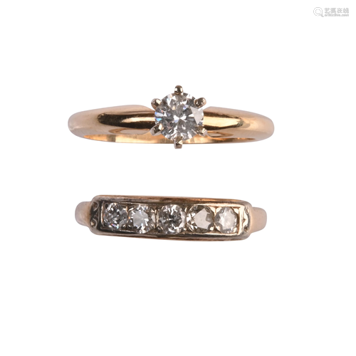 Diamond, 14k Yellow Gold Wedding Ring Set.