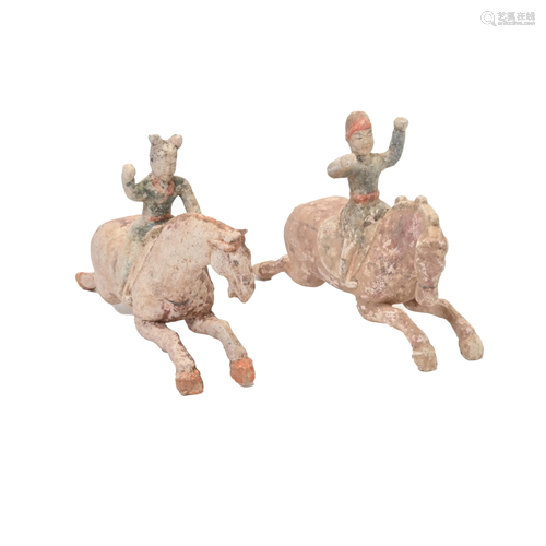 Two Han Dynasty Painted Pottery Equestrians