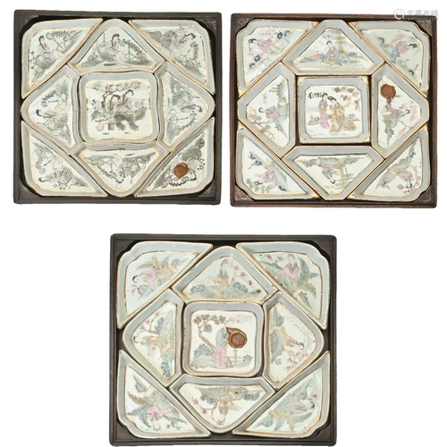 Three Sets of Porcelain Sweetmeat Trays.