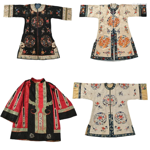 Four Chinese Embroidered Silk Robes.