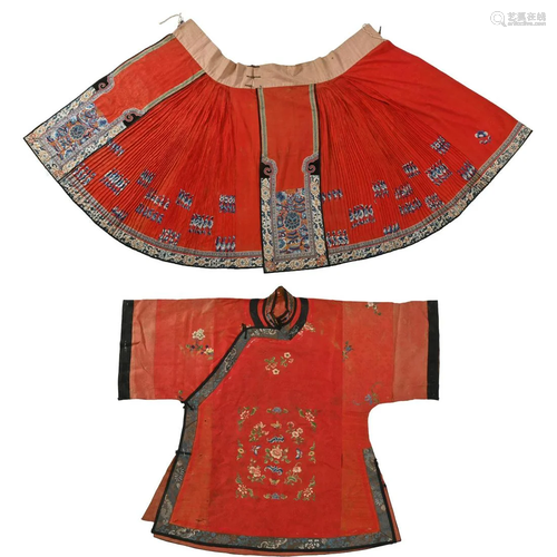 Chinese Red-Ground Robe and Skirt.