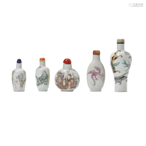 Five Chinese Famille Rose Porcelain Snuff Bottles.