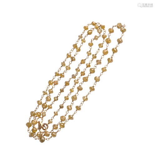 Diamond Bead, 18k Yellow Gold Necklace.