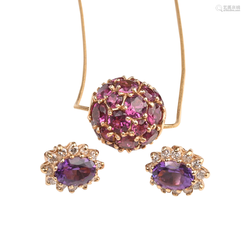 Amethyst, Diamond, 14k Yellow Gold Jewelry Suite.