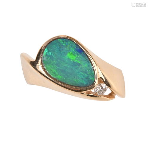 Boulder Opal, Diamond, 14k Yellow Gold Ring.