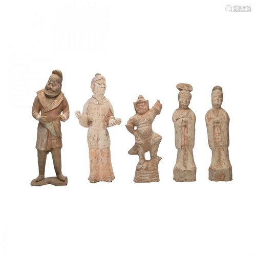 Group of Five Han Porttery Tomb Figures.