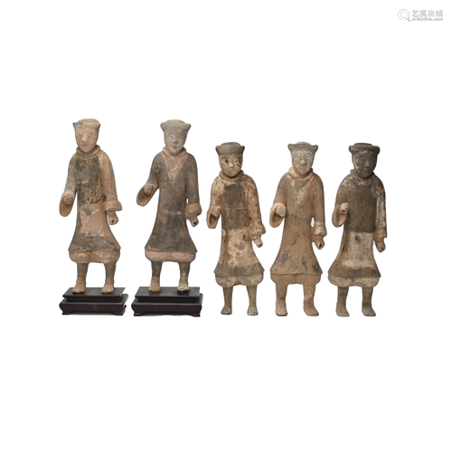 Group of Five Han Dynasty Unglazed Figures.