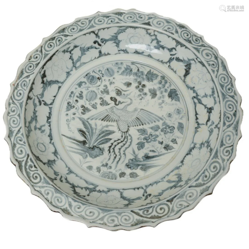 Large Blue and White 'Phoenix and Peony' Plate.