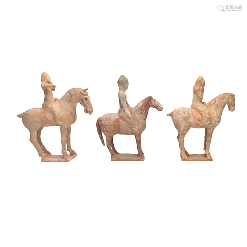 Three Chinese Han Pottery Equestrians.