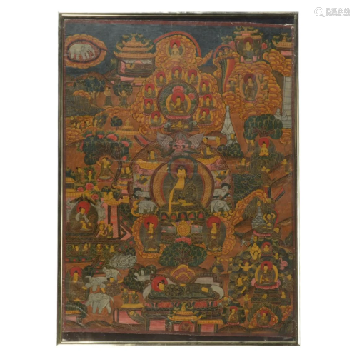 Framed Tibetan Thangka Painting.