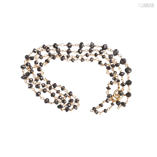 Black Diamond Bead, 18k Yellow Gold Necklace.